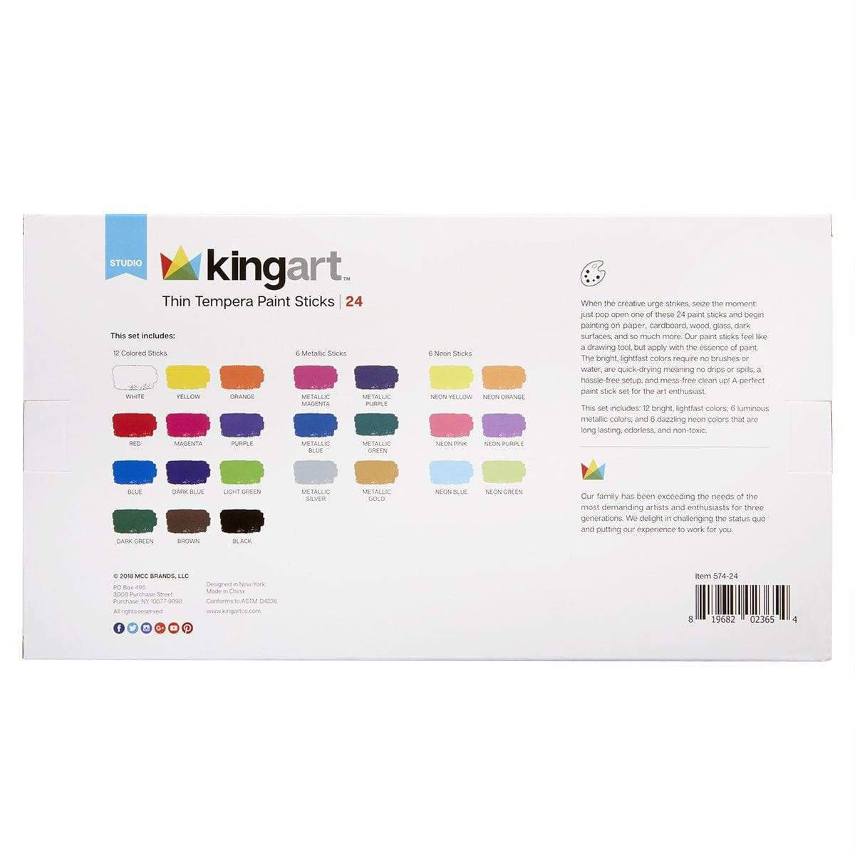 Tempera Paint Thin Sticks, 24 Colors