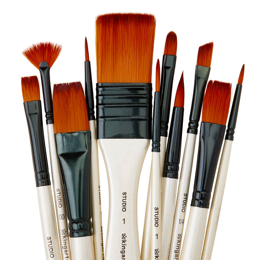 Studio Brush Set - Gold Nylon - Storage Case - 12 Piece