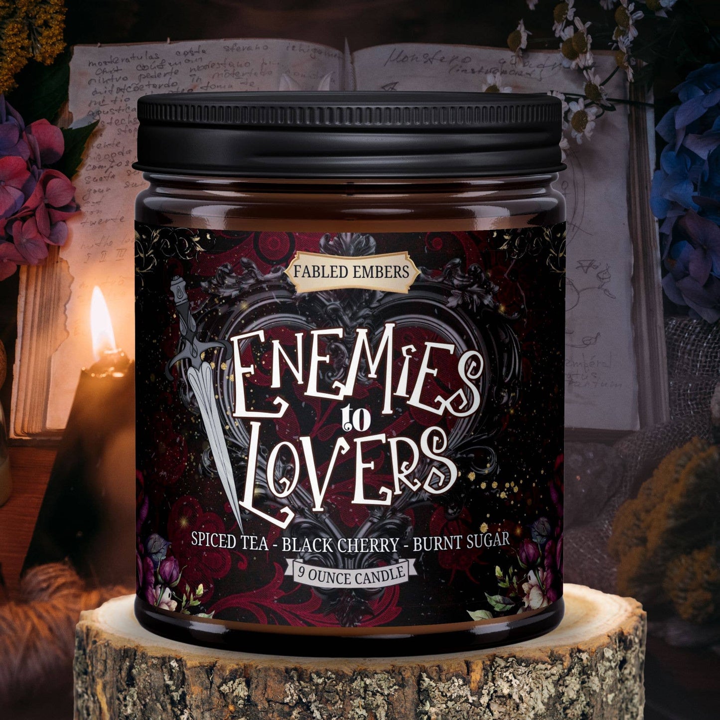 Fabled Embers - ENEMIES TO LOVERS bookish 9oz Candle Coconut Soy - Beauty Over Age