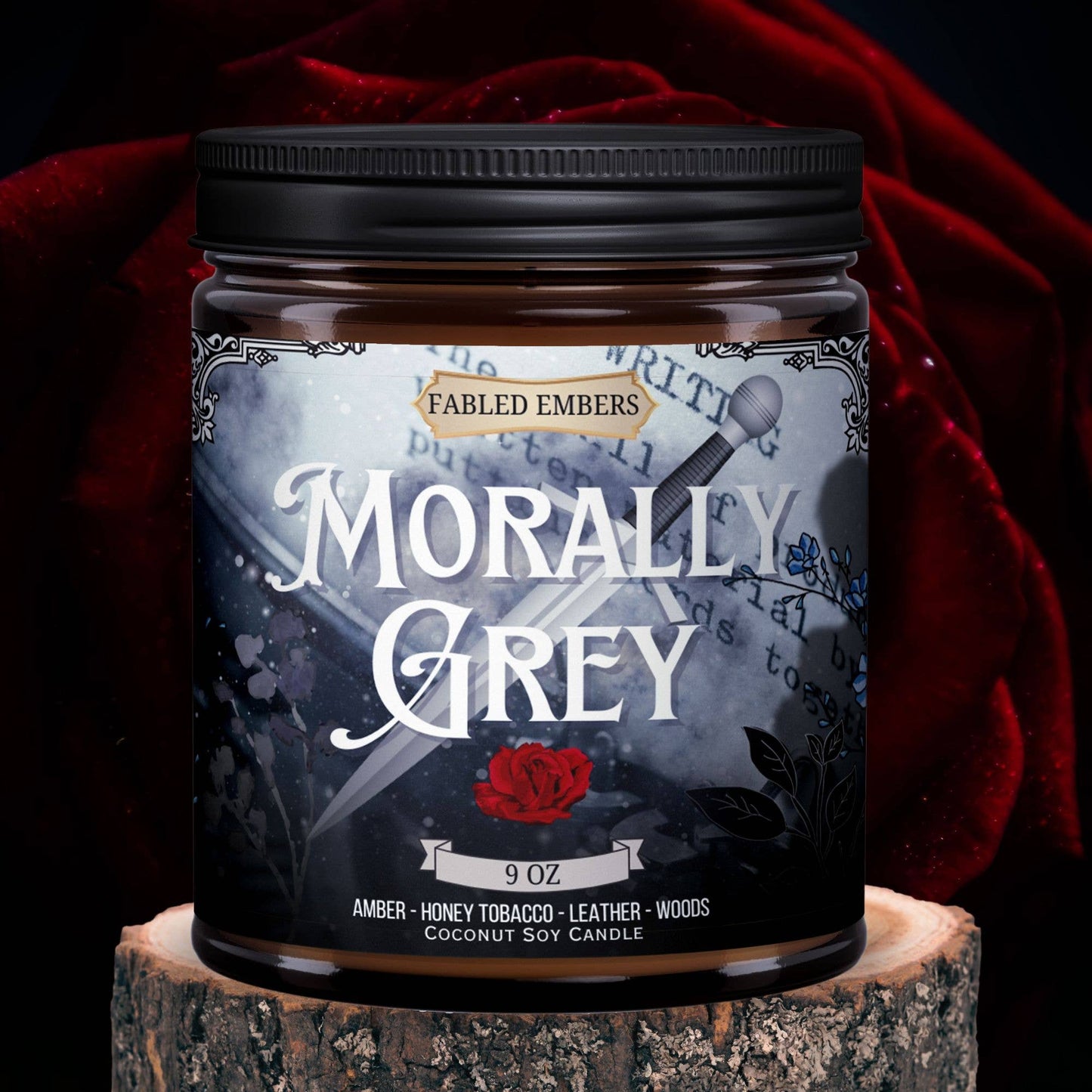 Fabled Embers - MORALLY GREY Book Lovers 9oz Candle Coconut Soy - Beauty Over Age