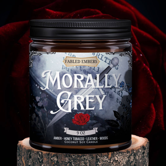 Fabled Embers - MORALLY GREY Book Lovers 9oz Candle Coconut Soy - Beauty Over Age