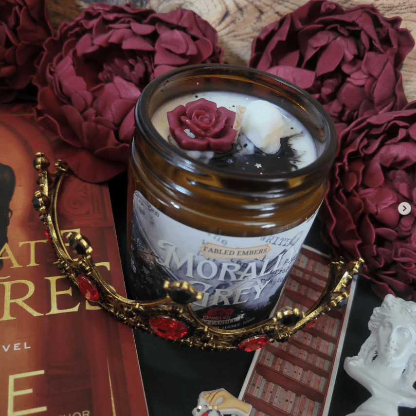 Fabled Embers - MORALLY GREY Book Lovers 9oz Candle Coconut Soy - Beauty Over Age