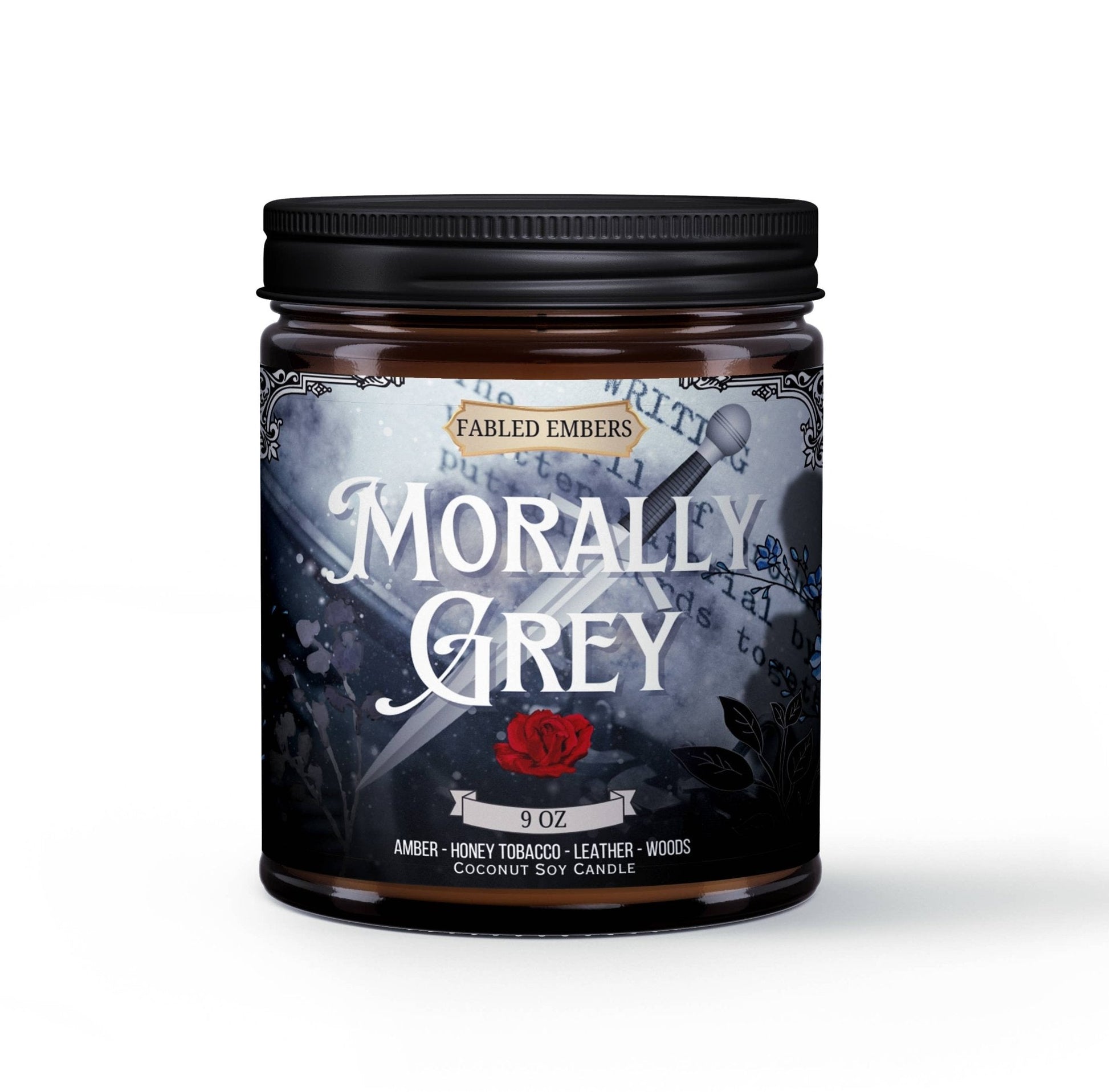 Fabled Embers - MORALLY GREY Book Lovers 9oz Candle Coconut Soy - Beauty Over Age